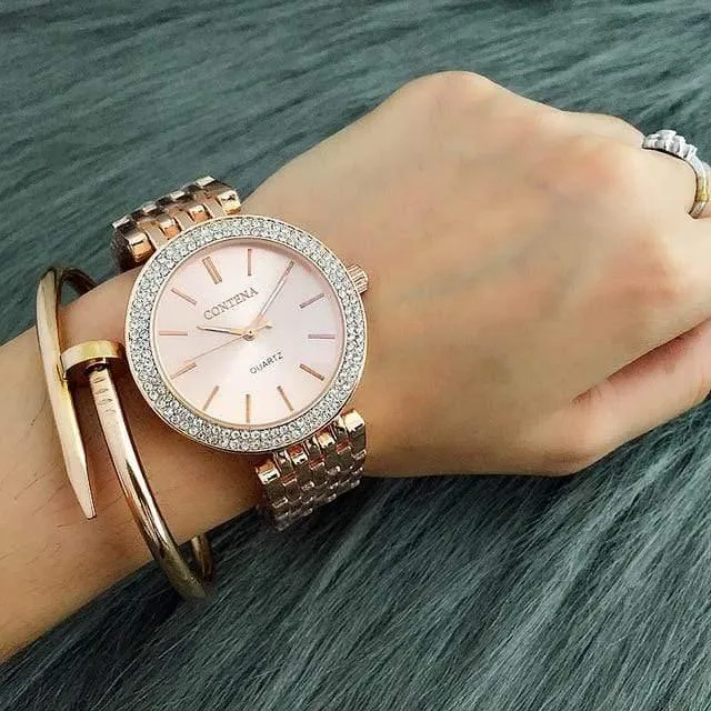 Luxus Marke Frauen Kleid Uhren Stahl Quarzuhr Diamanten Gold Uhren Für Frau Armbanduhren