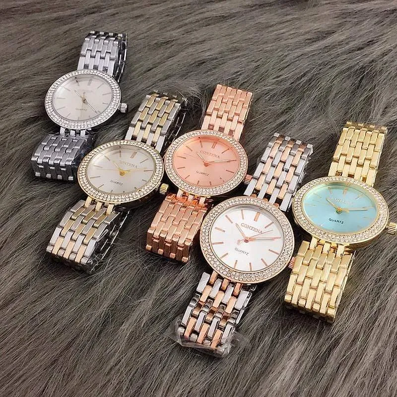 Luxus Marke Frauen Kleid Uhren Stahl Quarzuhr Diamanten Gold Uhren Für Frau Armbanduhren