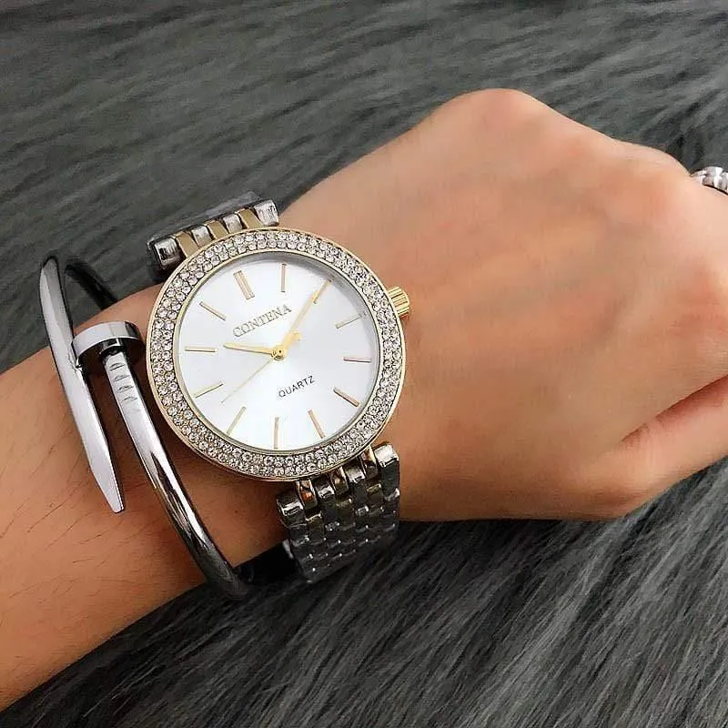 Luxus Marke Frauen Kleid Uhren Stahl Quarzuhr Diamanten Gold Uhren Für Frau Armbanduhren