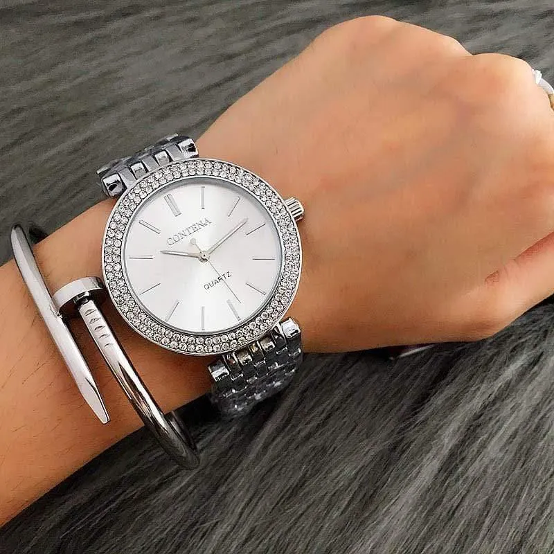 Luxus Marke Frauen Kleid Uhren Stahl Quarzuhr Diamanten Gold Uhren Für Frau Armbanduhren