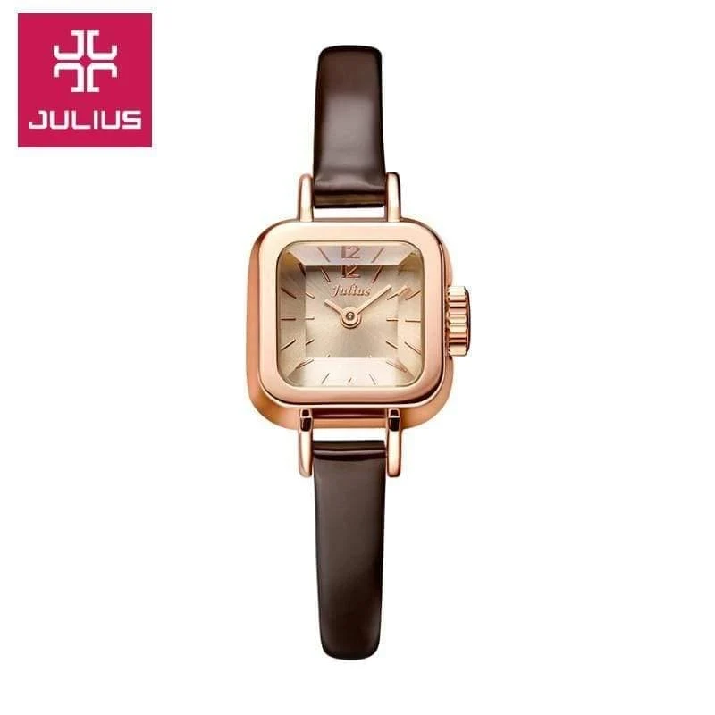 Damenuhr Japan Quarz Stunden feine Mode Kleid Armband Leder schöne Mini Candy Square süßes Mädchen Geschenk Julius