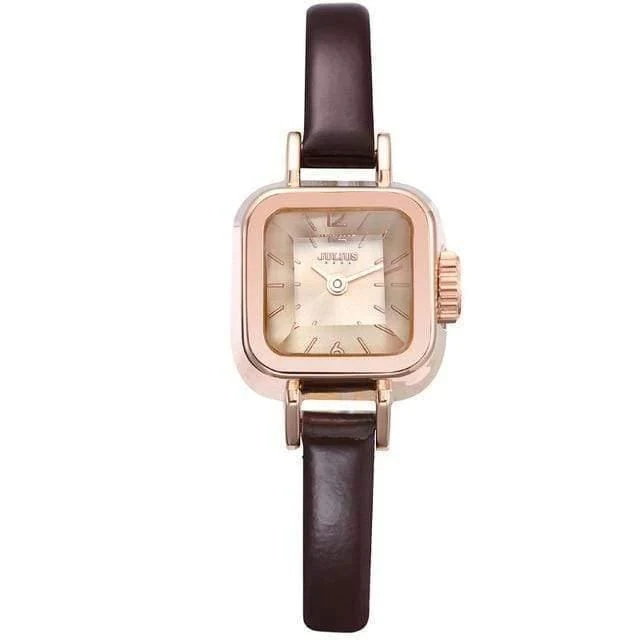 Damenuhr Japan Quarz Stunden feine Mode Kleid Armband Leder schöne Mini Candy Square süßes Mädchen Geschenk Julius