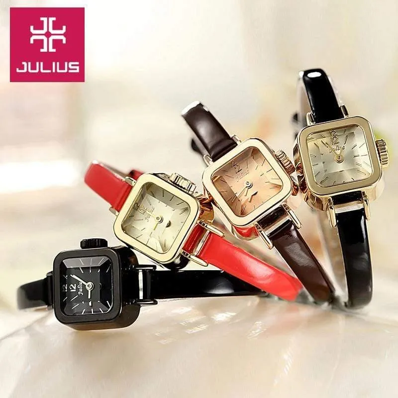 Damenuhr Japan Quarz Stunden feine Mode Kleid Armband Leder schöne Mini Candy Square süßes Mädchen Geschenk Julius