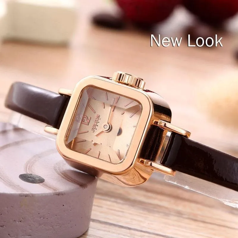 Damenuhr Japan Quarz Stunden feine Mode Kleid Armband Leder schöne Mini Candy Square süßes Mädchen Geschenk Julius