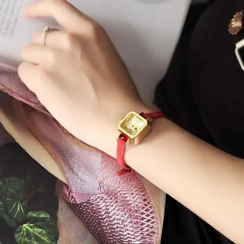 Damenuhr Japan Quarz Stunden feine Mode Kleid Armband Leder schöne Mini Candy Square süßes Mädchen Geschenk Julius