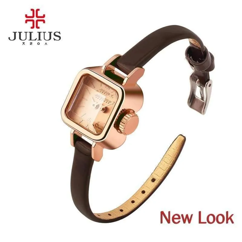 Damenuhr Japan Quarz Stunden feine Mode Kleid Armband Leder schöne Mini Candy Square süßes Mädchen Geschenk Julius