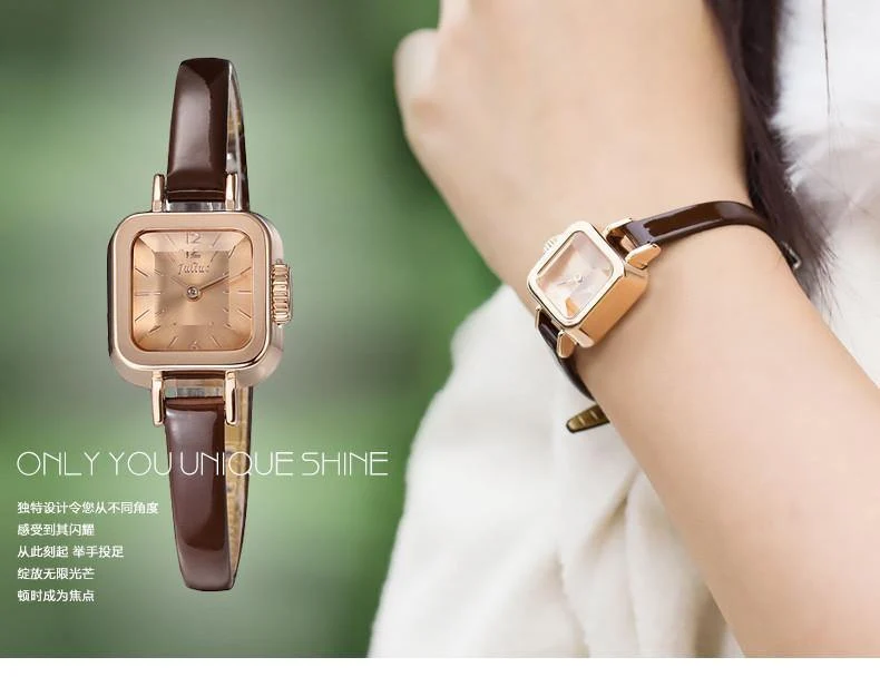 Damenuhr Japan Quarz Stunden feine Mode Kleid Armband Leder schöne Mini Candy Square süßes Mädchen Geschenk Julius
