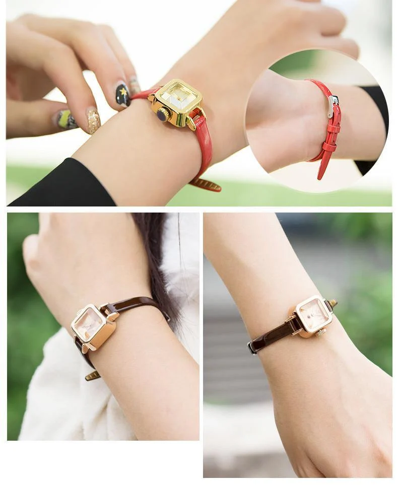 Damenuhr Japan Quarz Stunden feine Mode Kleid Armband Leder schöne Mini Candy Square süßes Mädchen Geschenk Julius