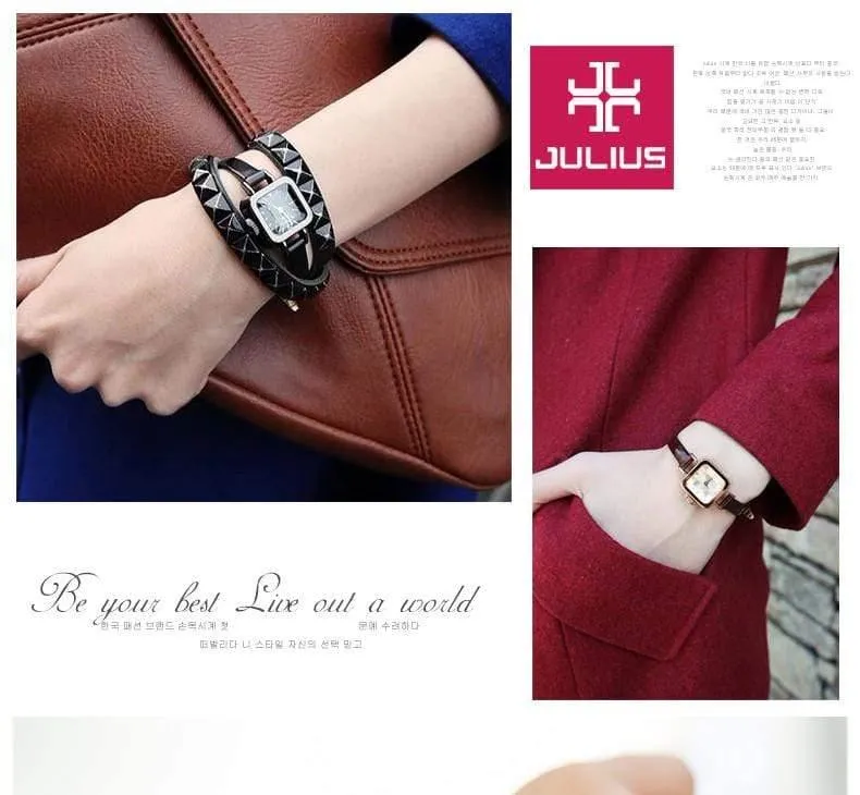 Damenuhr Japan Quarz Stunden feine Mode Kleid Armband Leder schöne Mini Candy Square süßes Mädchen Geschenk Julius