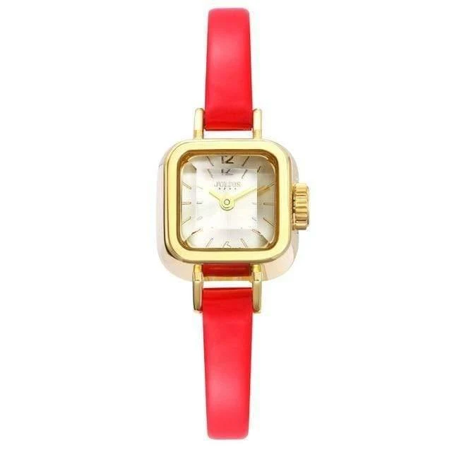 Damenuhr Japan Quarz Stunden feine Mode Kleid Armband Leder schöne Mini Candy Square süßes Mädchen Geschenk Julius