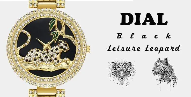 Frauen Luxus Marke Stil Mode Schwarz Leopard Gold Uhr Diamant Frauen Uhren Top Marke Weibliche Armbanduhr