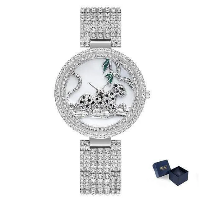 Frauen Luxus Marke Stil Mode Schwarz Leopard Gold Uhr Diamant Frauen Uhren Top Marke Weibliche Armbanduhr