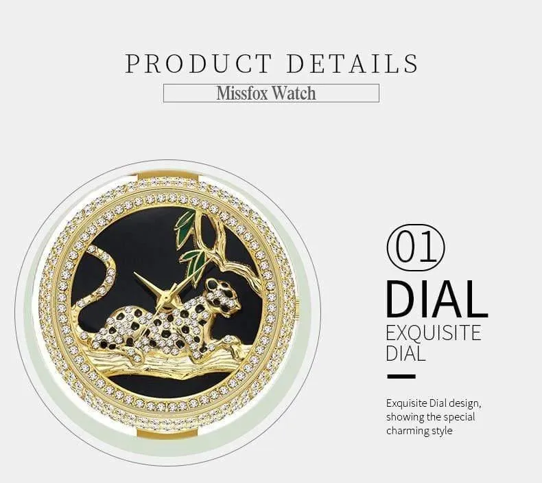 Frauen Luxus Marke Stil Mode Schwarz Leopard Gold Uhr Diamant Frauen Uhren Top Marke Weibliche Armbanduhr