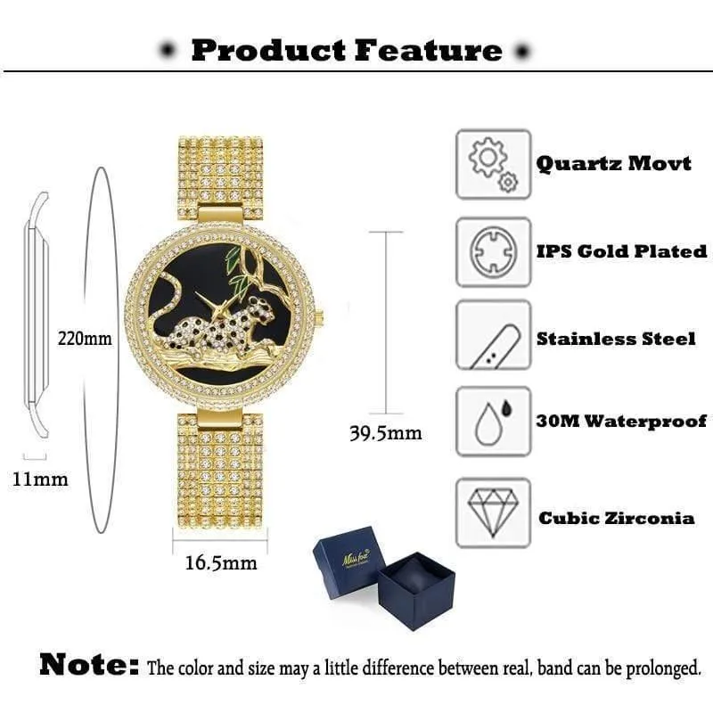 Frauen Luxus Marke Stil Mode Schwarz Leopard Gold Uhr Diamant Frauen Uhren Top Marke Weibliche Armbanduhr