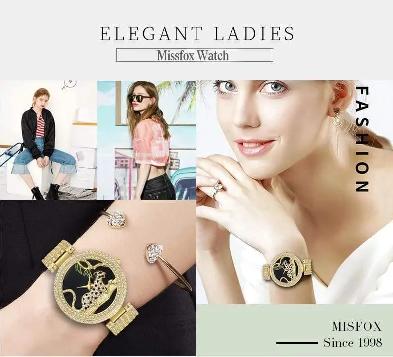 Frauen Luxus Marke Stil Mode Schwarz Leopard Gold Uhr Diamant Frauen Uhren Top Marke Weibliche Armbanduhr