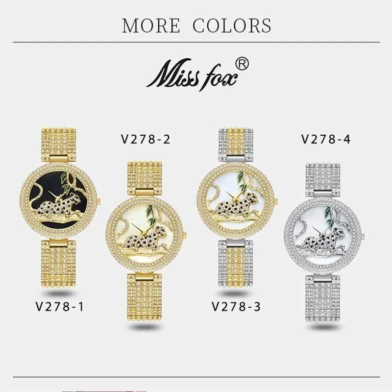 Frauen Luxus Marke Stil Mode Schwarz Leopard Gold Uhr Diamant Frauen Uhren Top Marke Weibliche Armbanduhr