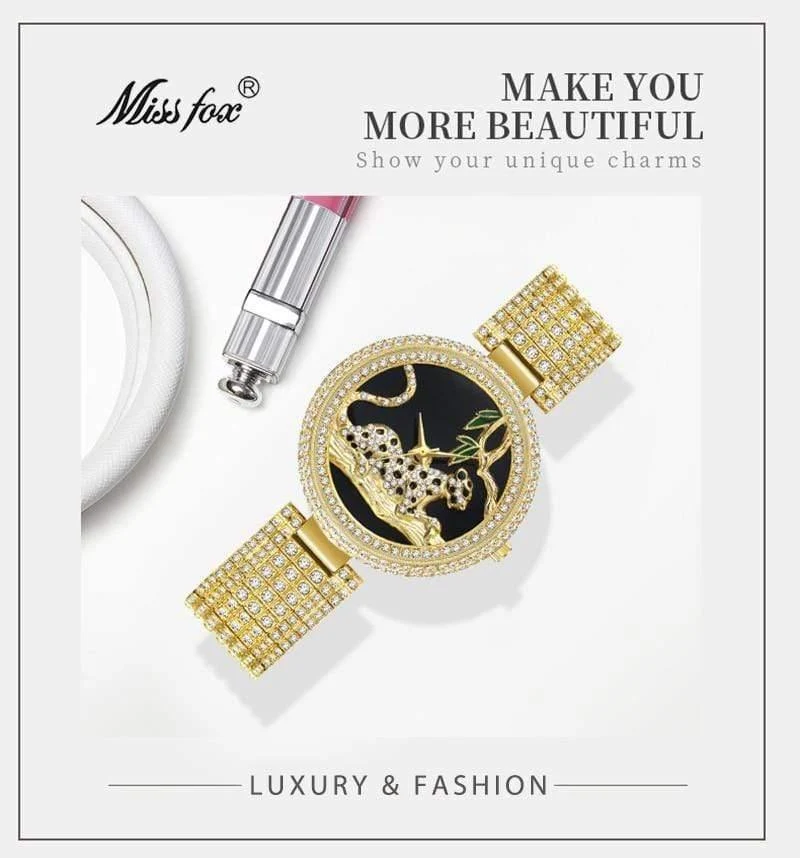 Frauen Luxus Marke Stil Mode Schwarz Leopard Gold Uhr Diamant Frauen Uhren Top Marke Weibliche Armbanduhr