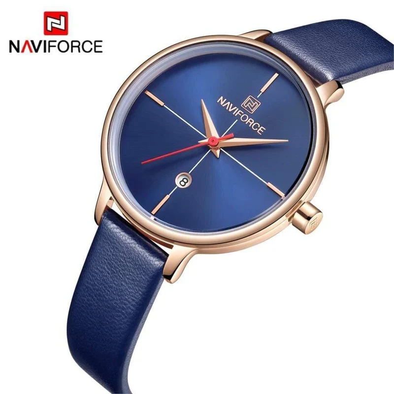 Frauen sehen Mode Quarz Lady Blue PU Armband Datum Casual 3ATM wasserdichte Armbanduhr Geschenk für Mädchen Frau Frau