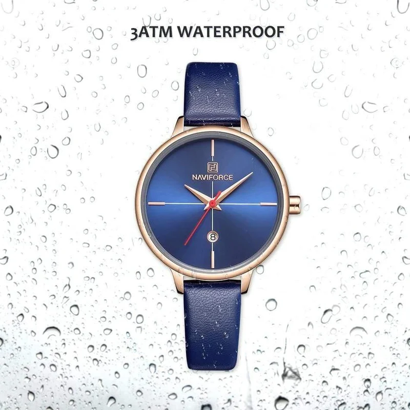 Frauen sehen Mode Quarz Lady Blue PU Armband Datum Casual 3ATM wasserdichte Armbanduhr Geschenk für Mädchen Frau Frau