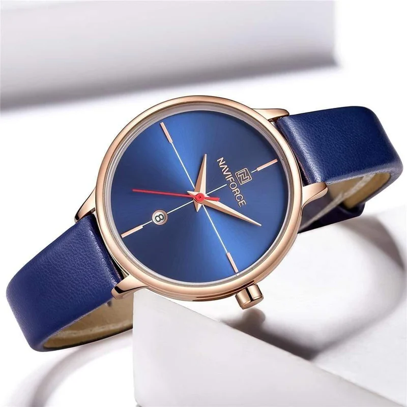 Frauen sehen Mode Quarz Lady Blue PU Armband Datum Casual 3ATM wasserdichte Armbanduhr Geschenk für Mädchen Frau Frau