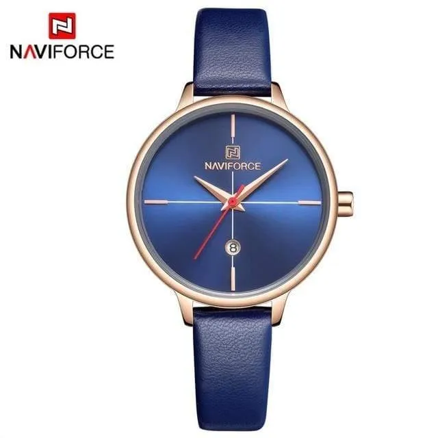 Frauen sehen Mode Quarz Lady Blue PU Armband Datum Casual 3ATM wasserdichte Armbanduhr Geschenk für Mädchen Frau Frau