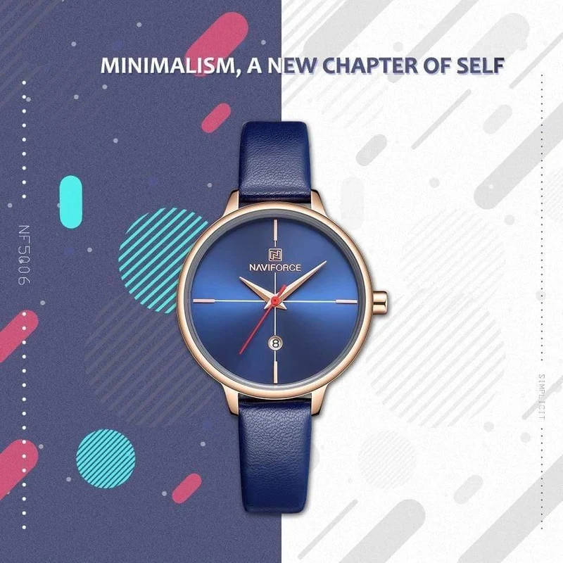 Frauen sehen Mode Quarz Lady Blue PU Armband Datum Casual 3ATM wasserdichte Armbanduhr Geschenk für Mädchen Frau Frau
