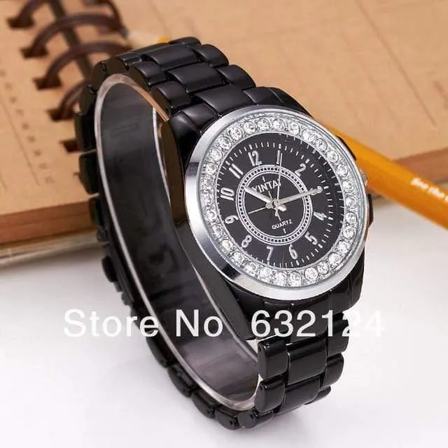 Uhr Korea Stil Runden Zifferblatt Kristall Mode Quarz Armbanduhr Schwarz & Weiß Legierung Armbanduhr Unisex masculino uhren