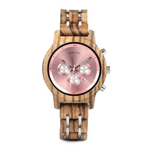 Damenuhren Luxus-Chronograph Datum Quarzuhr Luxuriöse vielseitige Damenuhren aus Holz Akzeptieren Sie Logo-Drop-Shipping