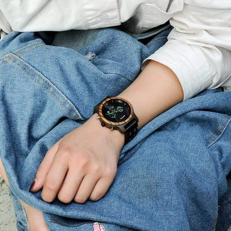 Damenuhren Luxus-Chronograph Datum Quarzuhr Luxuriöse vielseitige Damenuhren aus Holz Akzeptieren Sie Logo-Drop-Shipping