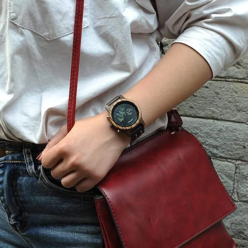 Damenuhren Luxus-Chronograph Datum Quarzuhr Luxuriöse vielseitige Damenuhren aus Holz Akzeptieren Sie Logo-Drop-Shipping