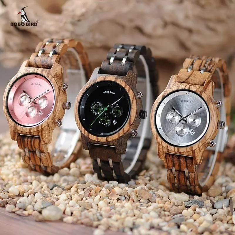 Damenuhren Luxus-Chronograph Datum Quarzuhr Luxuriöse vielseitige Damenuhren aus Holz Akzeptieren Sie Logo-Drop-Shipping