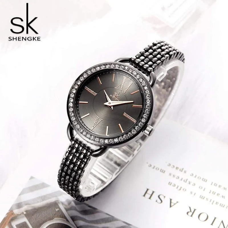 Schmuck Geschenke für Frauen Luxus Schwarz Stahl Quarzuhr Marke Frauen Uhren Mode Damen Uhr Relogio Feminino