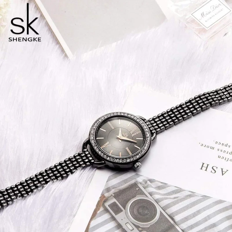 Schmuck Geschenke für Frauen Luxus Schwarz Stahl Quarzuhr Marke Frauen Uhren Mode Damen Uhr Relogio Feminino