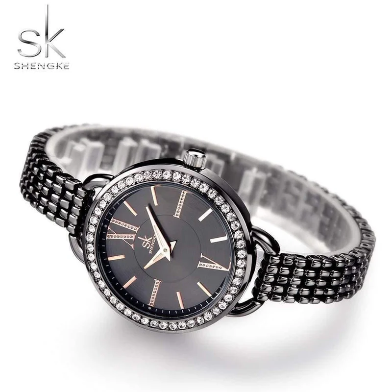 Schmuck Geschenke für Frauen Luxus Schwarz Stahl Quarzuhr Marke Frauen Uhren Mode Damen Uhr Relogio Feminino