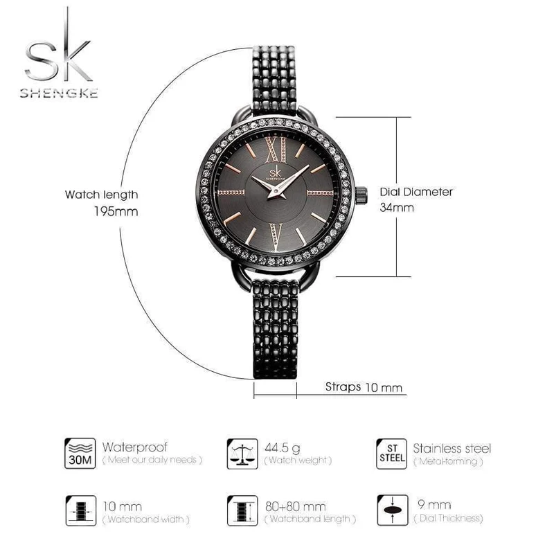 Schmuck Geschenke für Frauen Luxus Schwarz Stahl Quarzuhr Marke Frauen Uhren Mode Damen Uhr Relogio Feminino