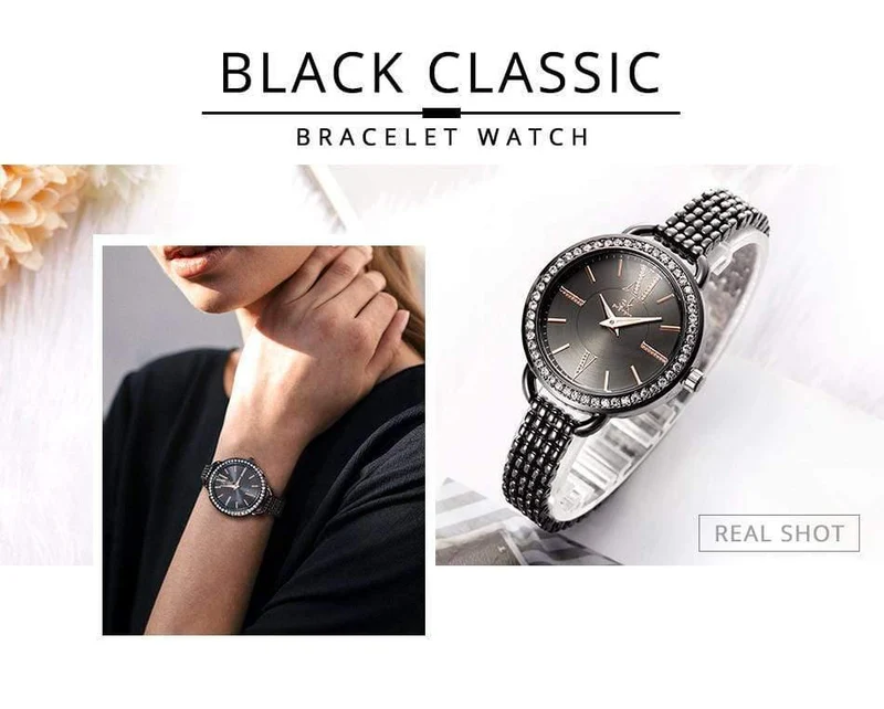 Schmuck Geschenke für Frauen Luxus Schwarz Stahl Quarzuhr Marke Frauen Uhren Mode Damen Uhr Relogio Feminino