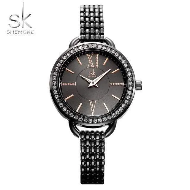 Schmuck Geschenke für Frauen Luxus Schwarz Stahl Quarzuhr Marke Frauen Uhren Mode Damen Uhr Relogio Feminino