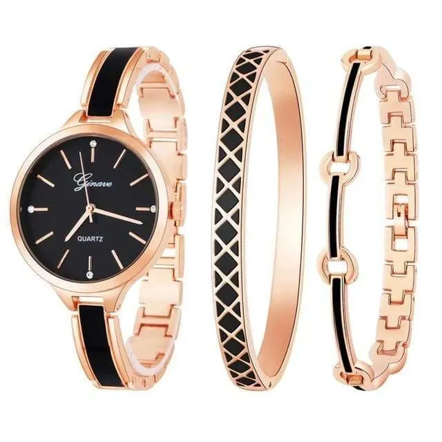 Uhr Frauen Rose Gold Armband Uhr Sets Luxus Einfache Damen Weibliche Mädchen Stunde Casual Quarz Armbanduhren