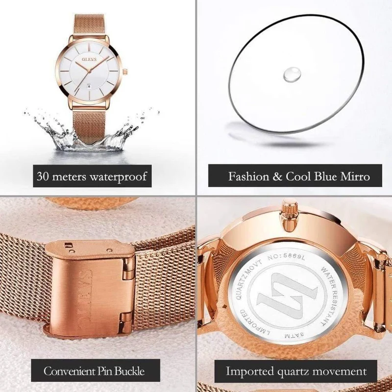 Frau Uhr Marke Weibliche Uhr Goldene Edelstahl Damen Ultra dünne Quarz Handgelenk Uhren Luxus Wasserdicht Uhr