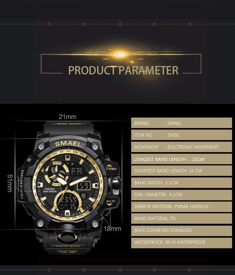 Uhren Marke Digitale Hintergrundbeleuchtung Relogio Masculino Uhr Männer Military LED Armbanduhren 1545C Militär Uhr Männer Wasserdicht