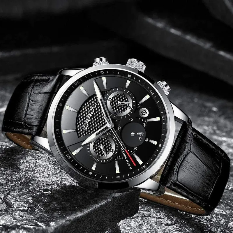 Herrenuhren, analoge Quarz-Armbanduhren, 30 m wasserdicht, Chronograph, Sport, Datum, Lederband, Uhren, montre homme