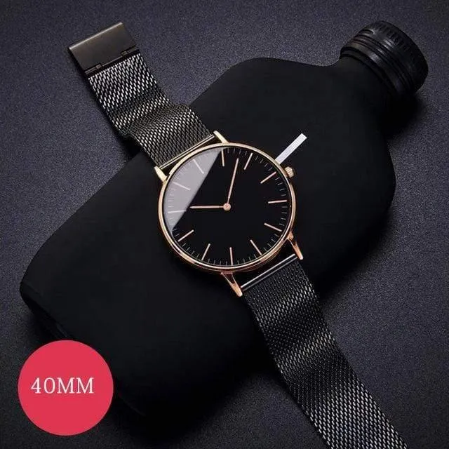 Herrenuhr mit Edelstahlarmband, Quarzuhr, modisch, Roségold, Silber, Herrenuhr, Stil, Herren-Kleideruhr, 40 mm