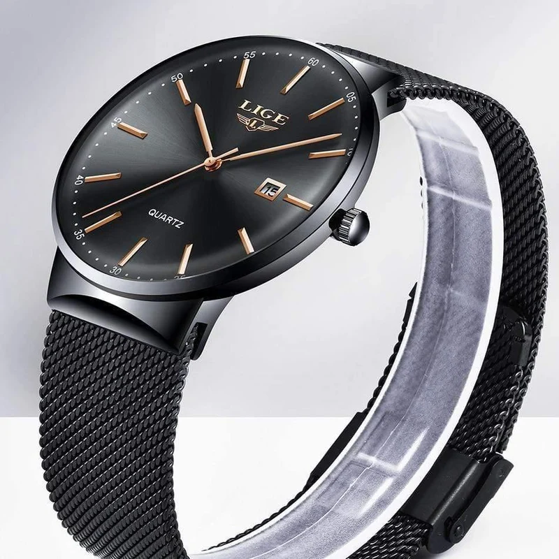 Herrenuhren, Top-Marke, Luxus-Modeuhr, schlankes Mesh-Datum, wasserdicht, Quarzuhr für Männer, blaue Uhr