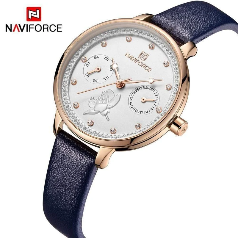 Frauen sehen Mode Quarz Lady Lederarmband Datum Woche lässig wasserdichte Armbanduhr Geschenk für Mädchen New Blue