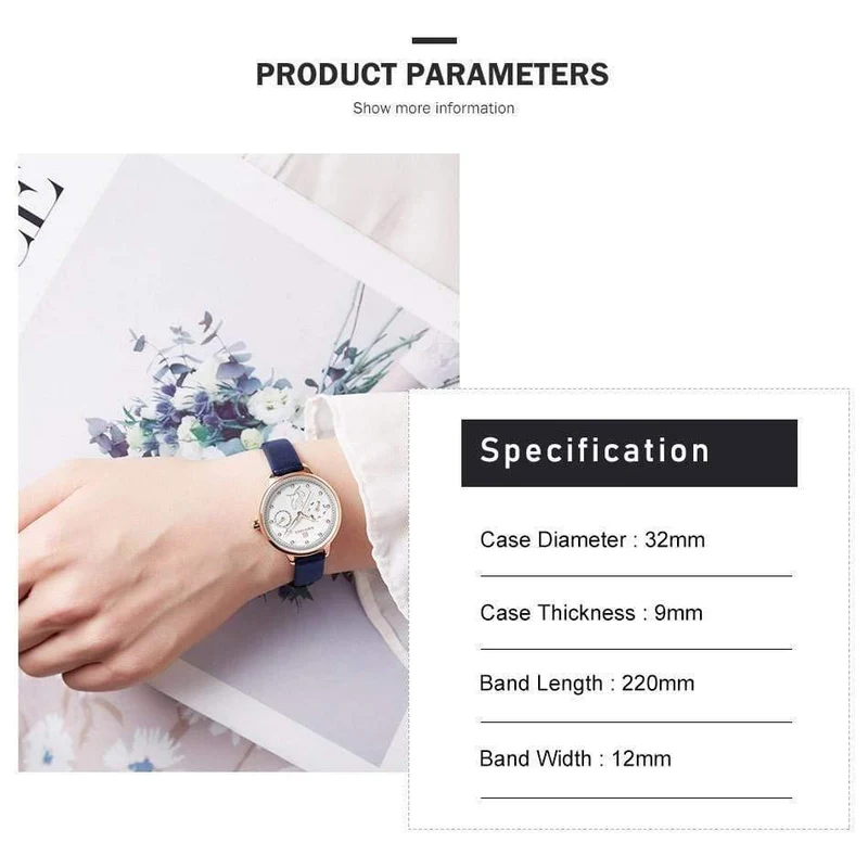 Frauen sehen Mode Quarz Lady Lederarmband Datum Woche lässig wasserdichte Armbanduhr Geschenk für Mädchen New Blue
