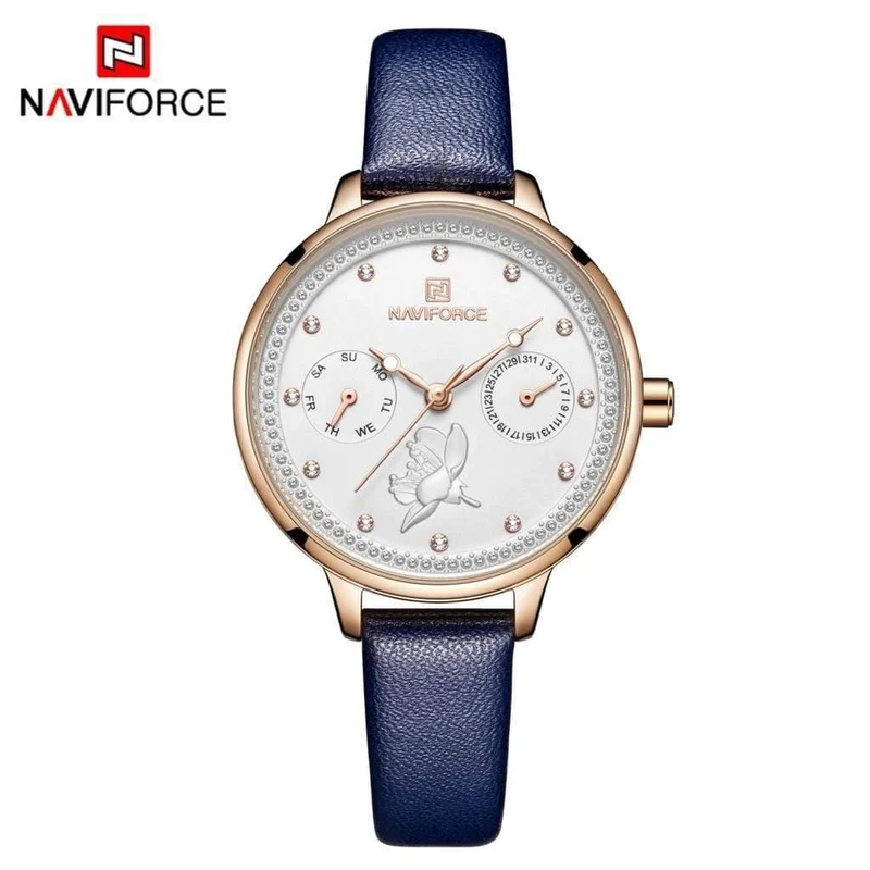 Frauen sehen Mode Quarz Lady Lederarmband Datum Woche lässig wasserdichte Armbanduhr Geschenk für Mädchen New Blue