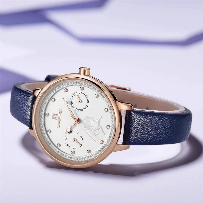 Frauen sehen Mode Quarz Lady Lederarmband Datum Woche lässig wasserdichte Armbanduhr Geschenk für Mädchen New Blue