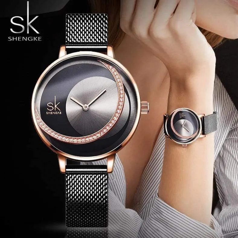 Frauen-Uhr-Art- und Weisewasserdichte Rhinestone-Dame Watch Elegant Unique Casual Stainless Steel Creative