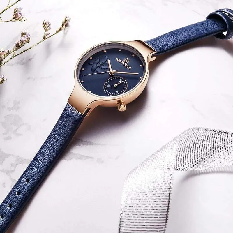 Frauen Mode Blau Quarzuhr Dame Leder Armband Hohe Qualität Casual Wasserdichte Armbanduhr Geschenk für Frau