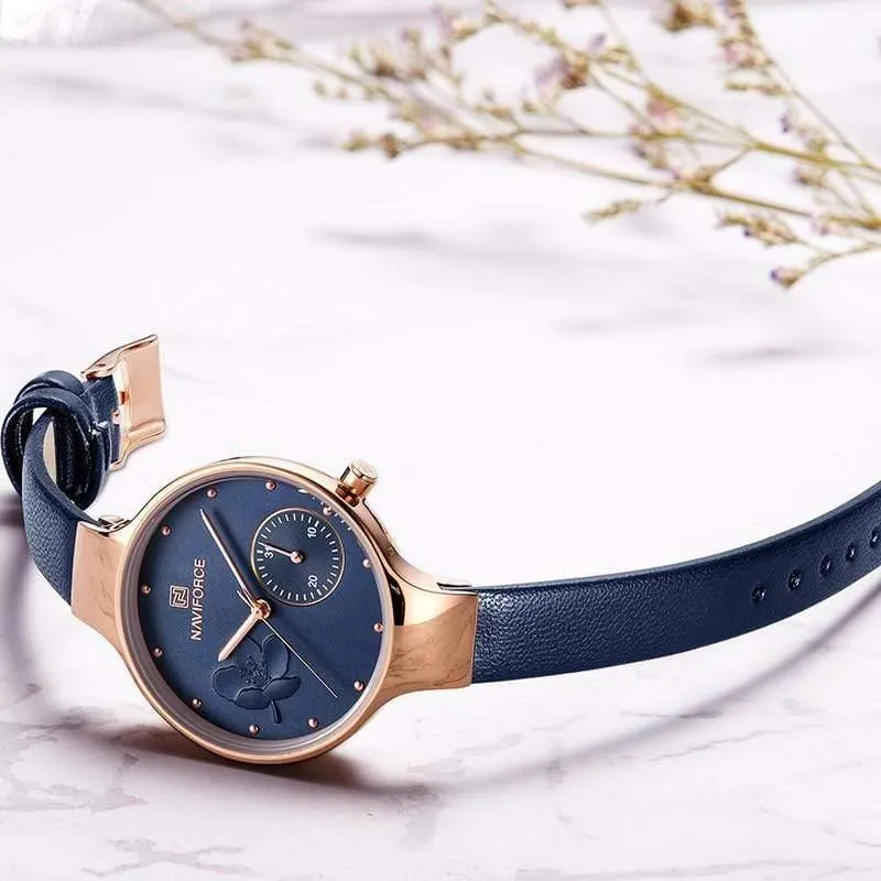 Frauen Mode Blau Quarzuhr Dame Leder Armband Hohe Qualität Casual Wasserdichte Armbanduhr Geschenk für Frau